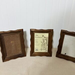 Vintage Old Craftsman Photo Frames Set of 3 5x7 Brown Wood Excellent Scalloped